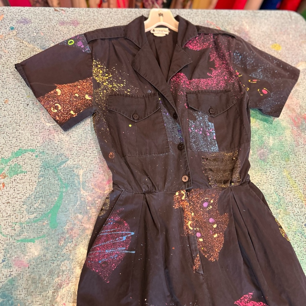 80s Splatter Paint Fish Jumpsuit - Picture 4 of 14